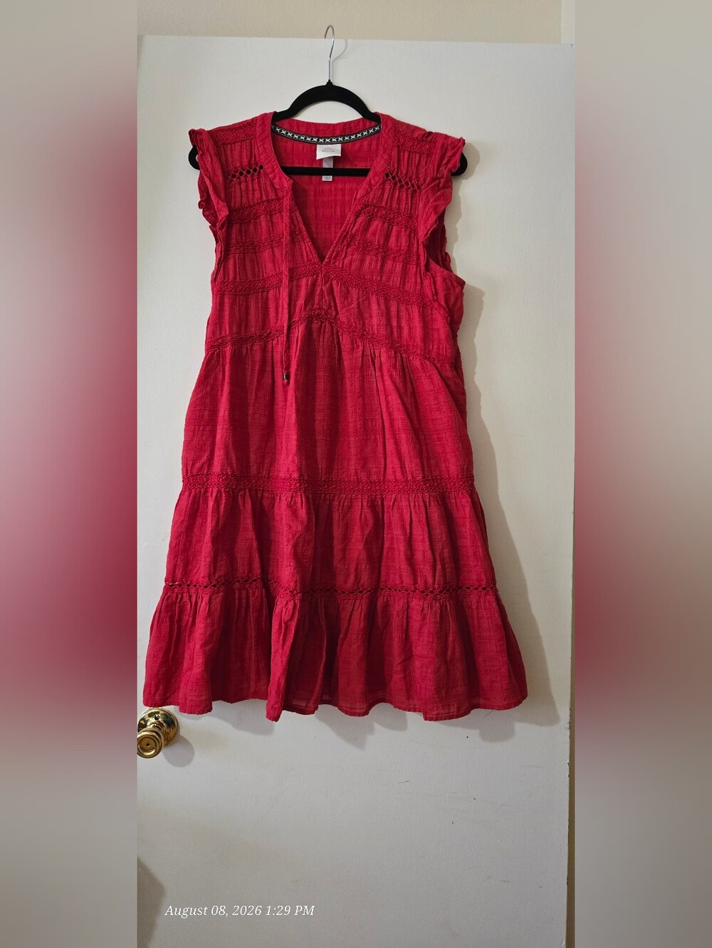 Knox Rose Dark Pink Textured V-Neck Dress with Lace Accents